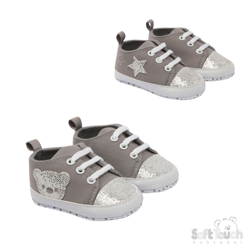 Grey Glitter Star and Bear Trainers: B2274-G