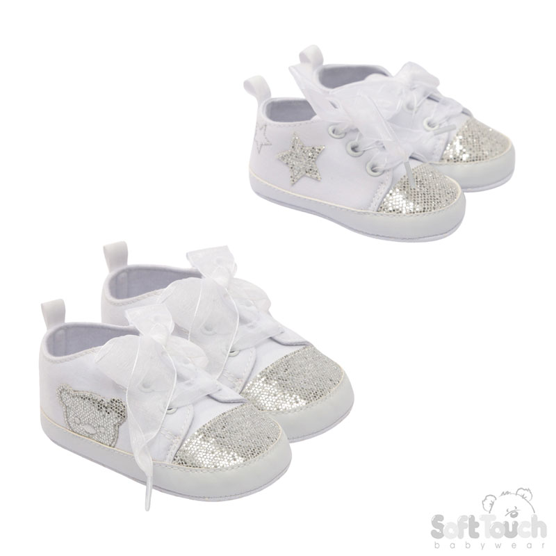 White Glitter Star and Bear Trainers: B2274-W