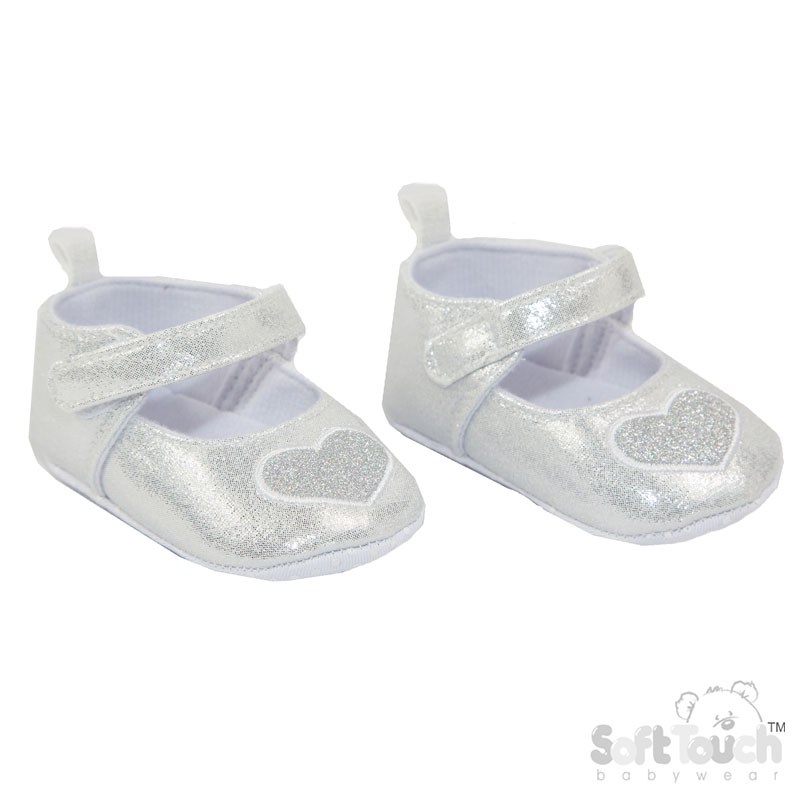 Shiny Silver Shoes w/Glitter Heart No. B2282-S