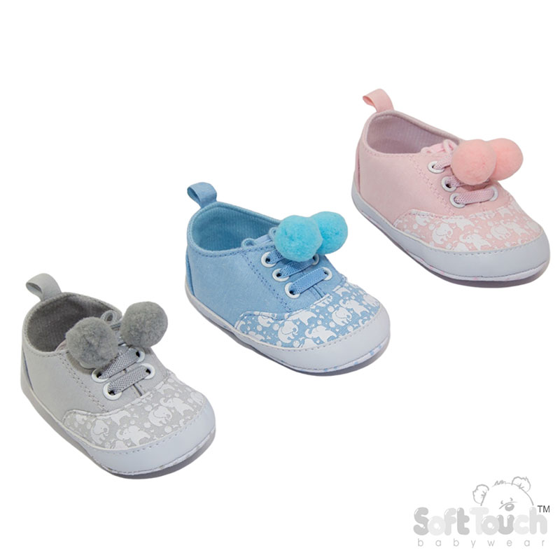 Elephant Print Shoes w/Lace & Pom Poms No. B2294