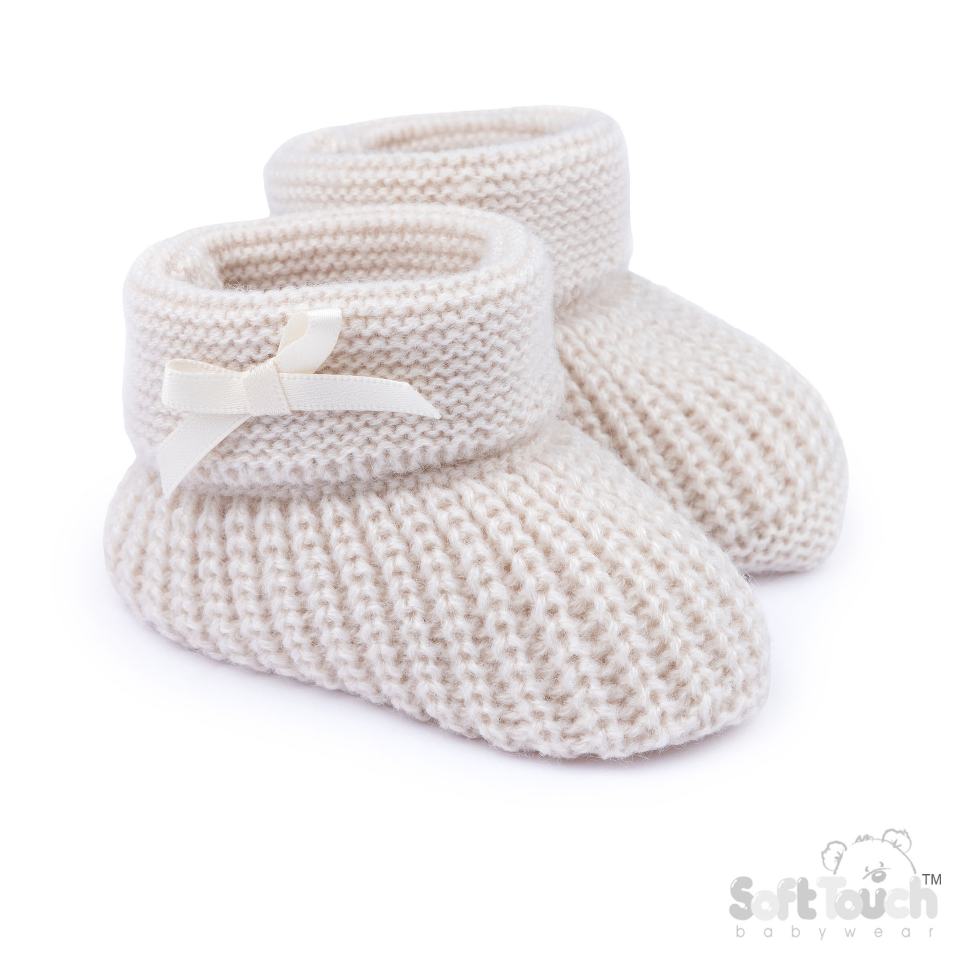 Biscuit Acrylic Bootees with Bow
