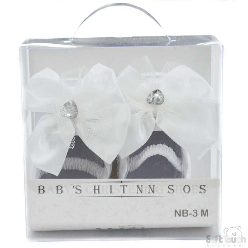White Girls Satin Shoes W/Bow No. B91-W NB/3