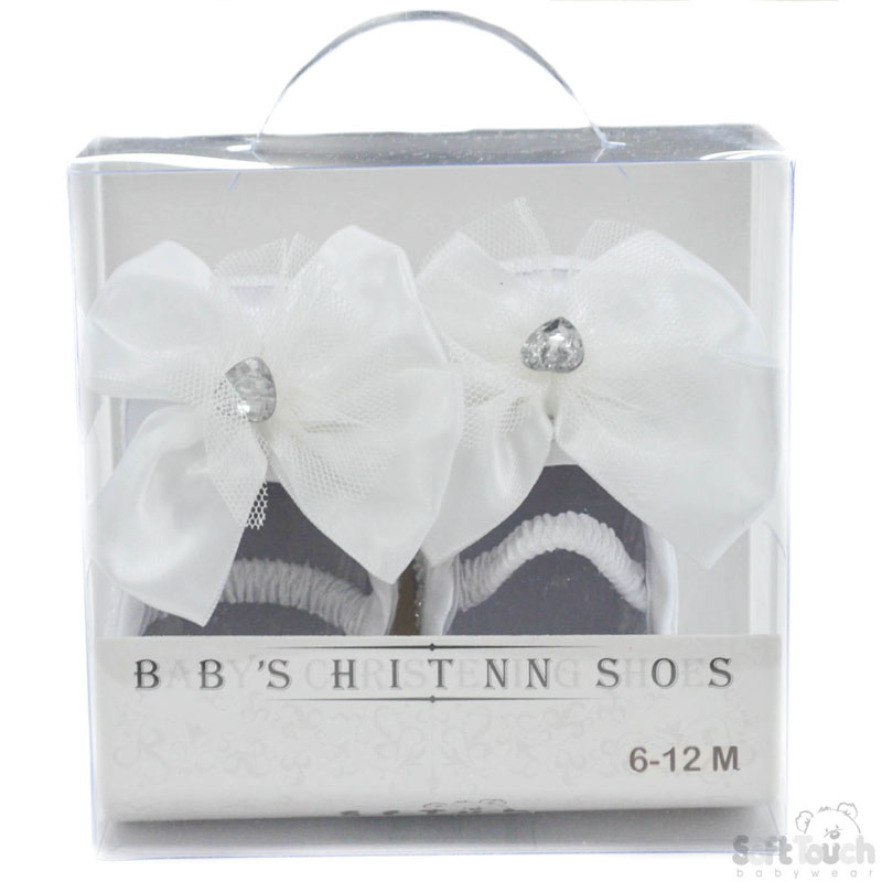 White Girls Satin Shoes WBow No. B91-W 6/12m