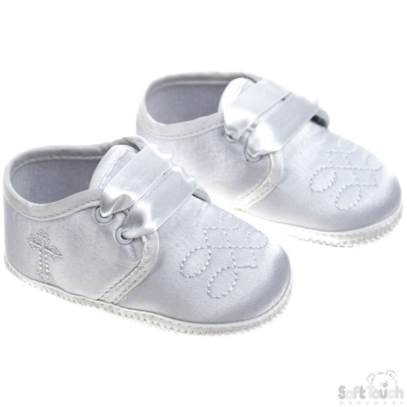 White Boys Satin Shoes W/Emb No. B92-W-17