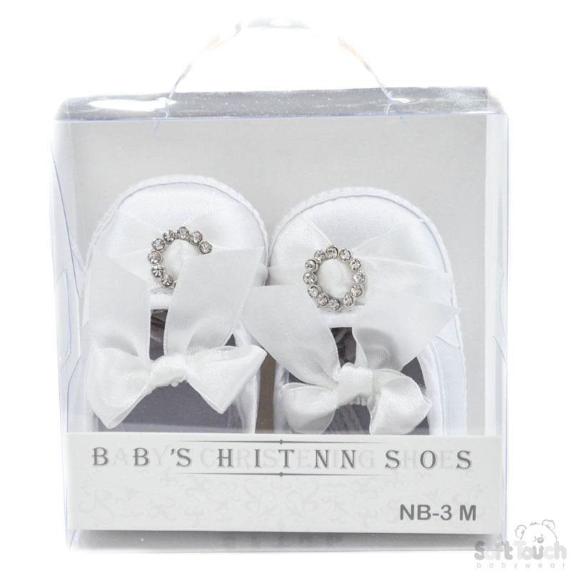 Girls Satin Shoes w/Round Diamonte Hoop & Ribbon Ties: B9