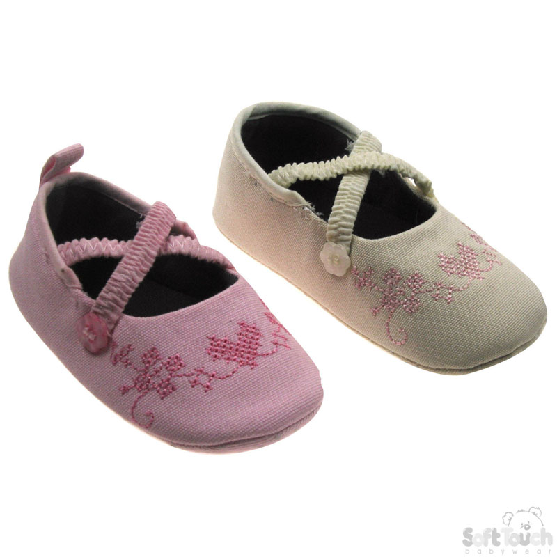 Girls Cotton Shoes W/Heart/Flower No.B943