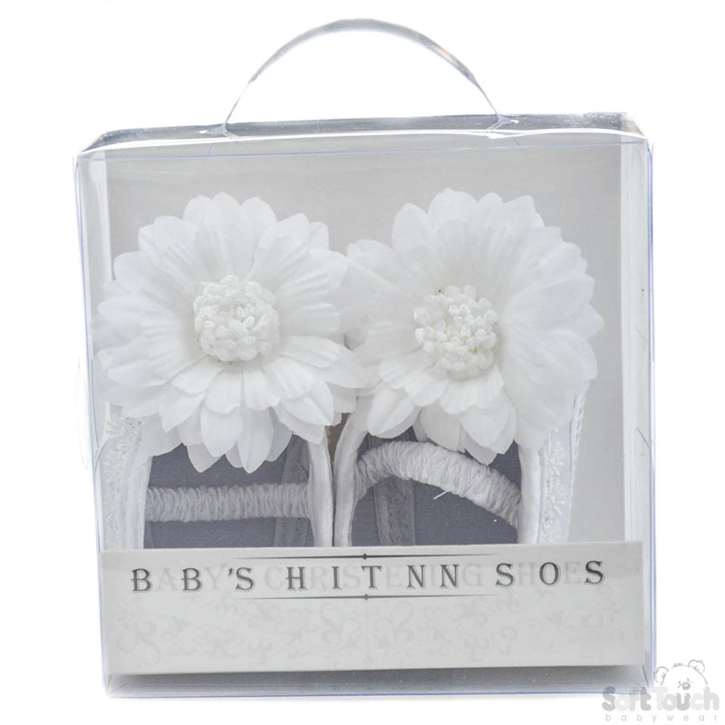 White Girls Satin Shoes W/Flower No. B98-W