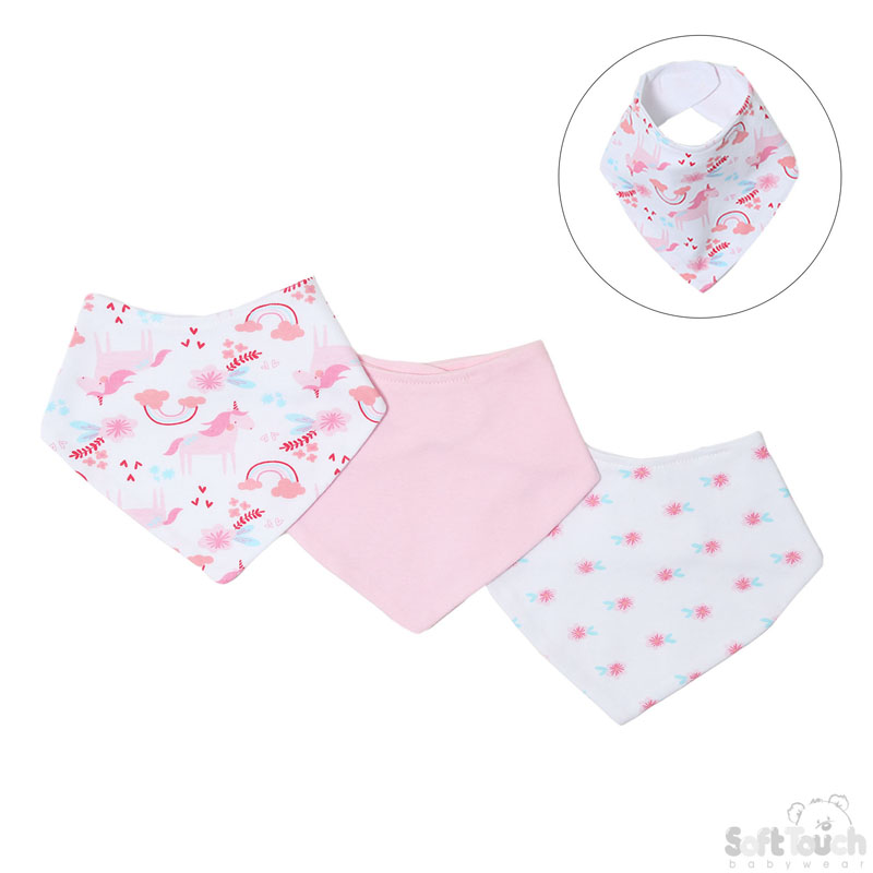 Girls 3 Pack Bandana Bibs : Unicorn No. BB364