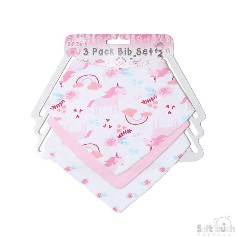 Girls 3 Pack Bandana Bibs : Unicorn No. BB364