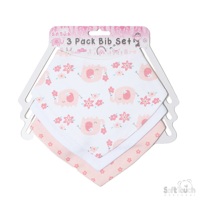 Girls 3 Pack Bandana Bibs : Elephant No. BB365
