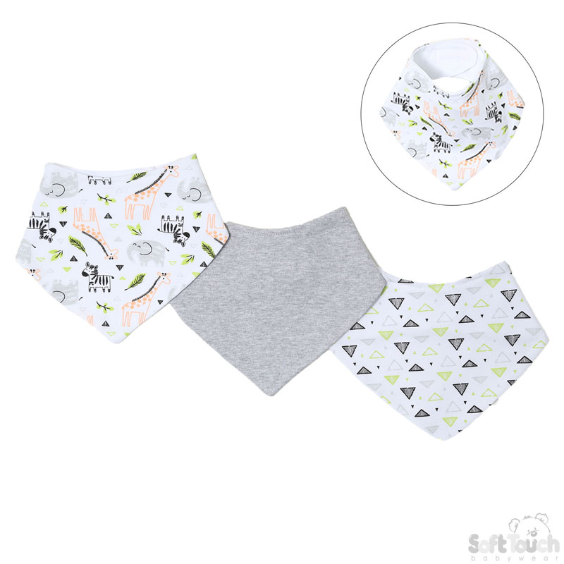 Boys 3 Pack Bandana Bibs : Zebra No. BB366