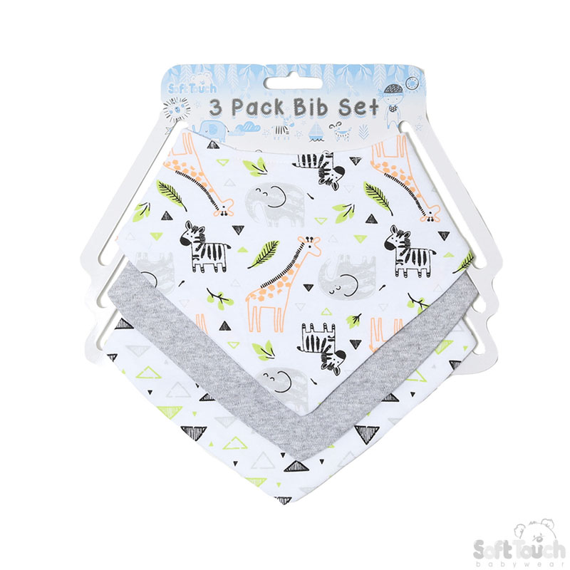 Boys 3 Pack Bandana Bibs : Zebra No. BB366
