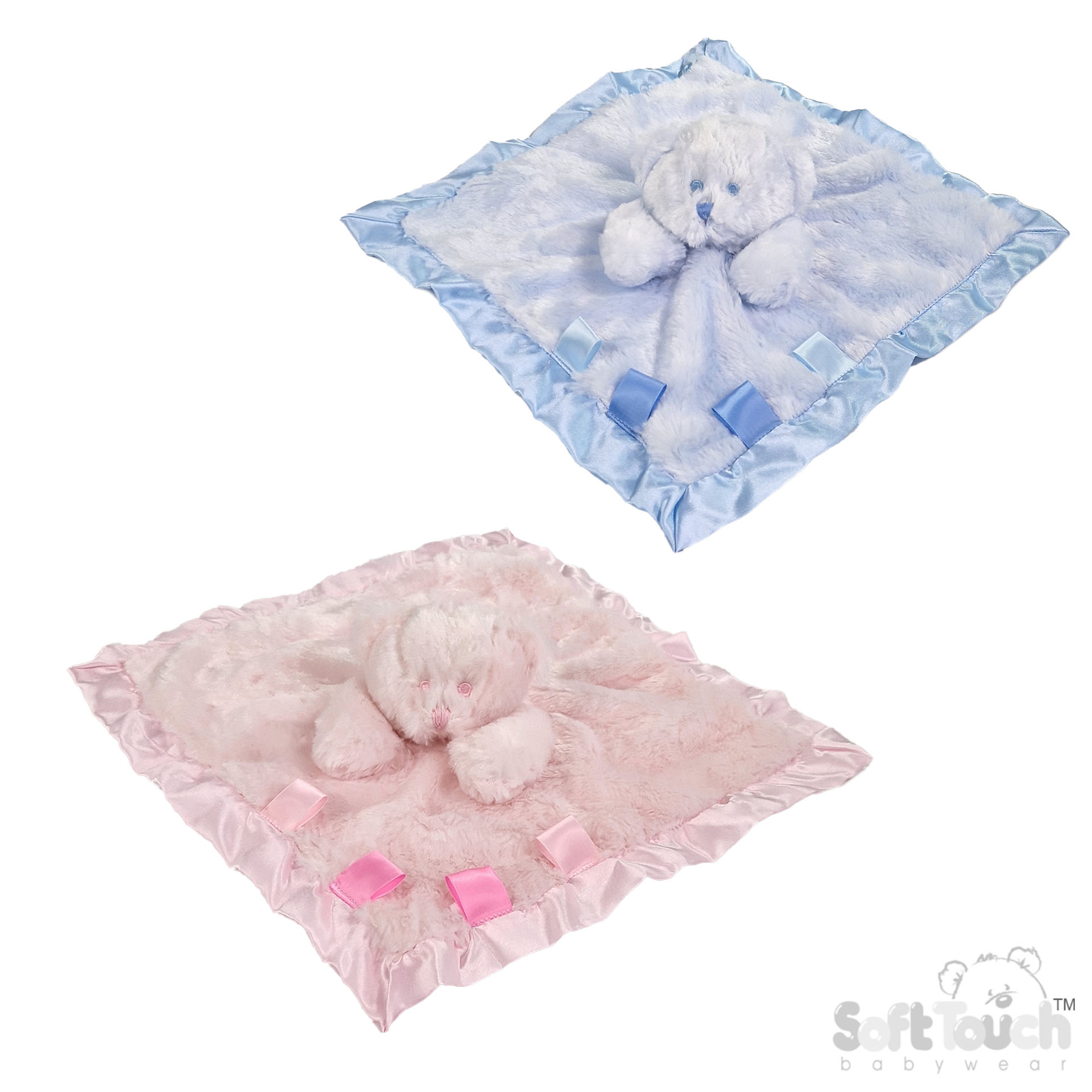 Plush P/B Bear Comforter W/Ribbons No. BC25-PB - PINK ONLY