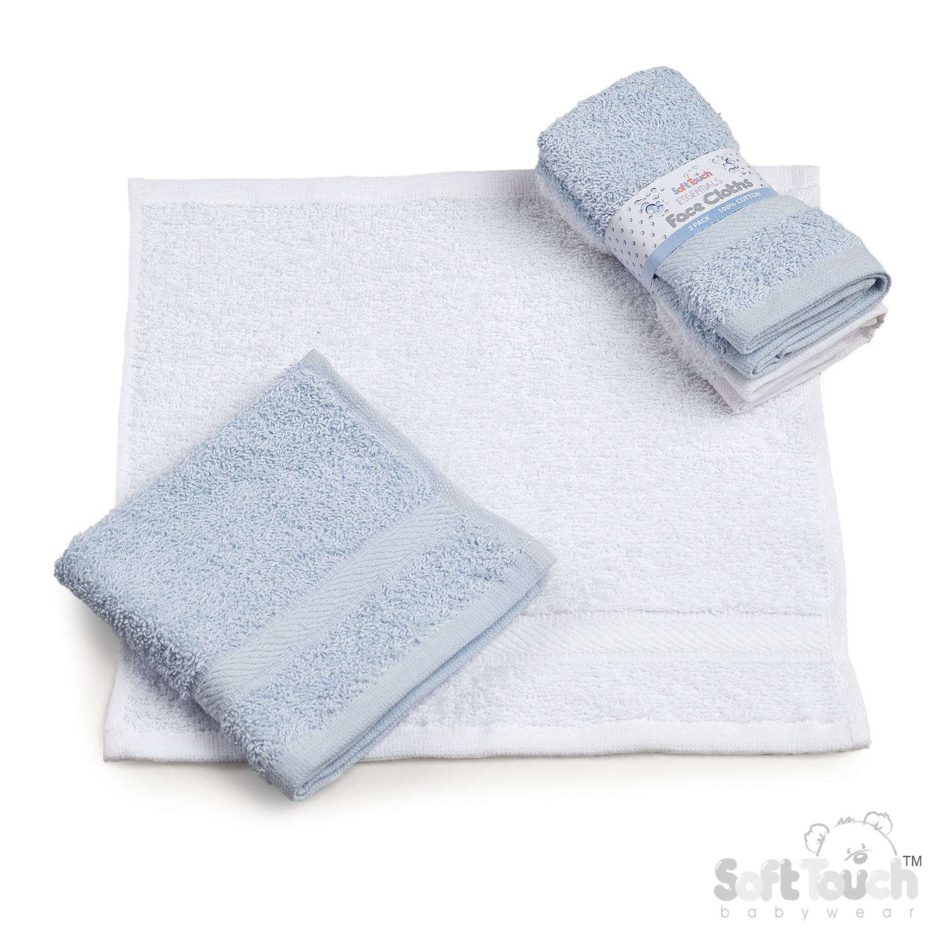 Blue/White Soft Dobby Border Baby Face Cloth No. BF02-B