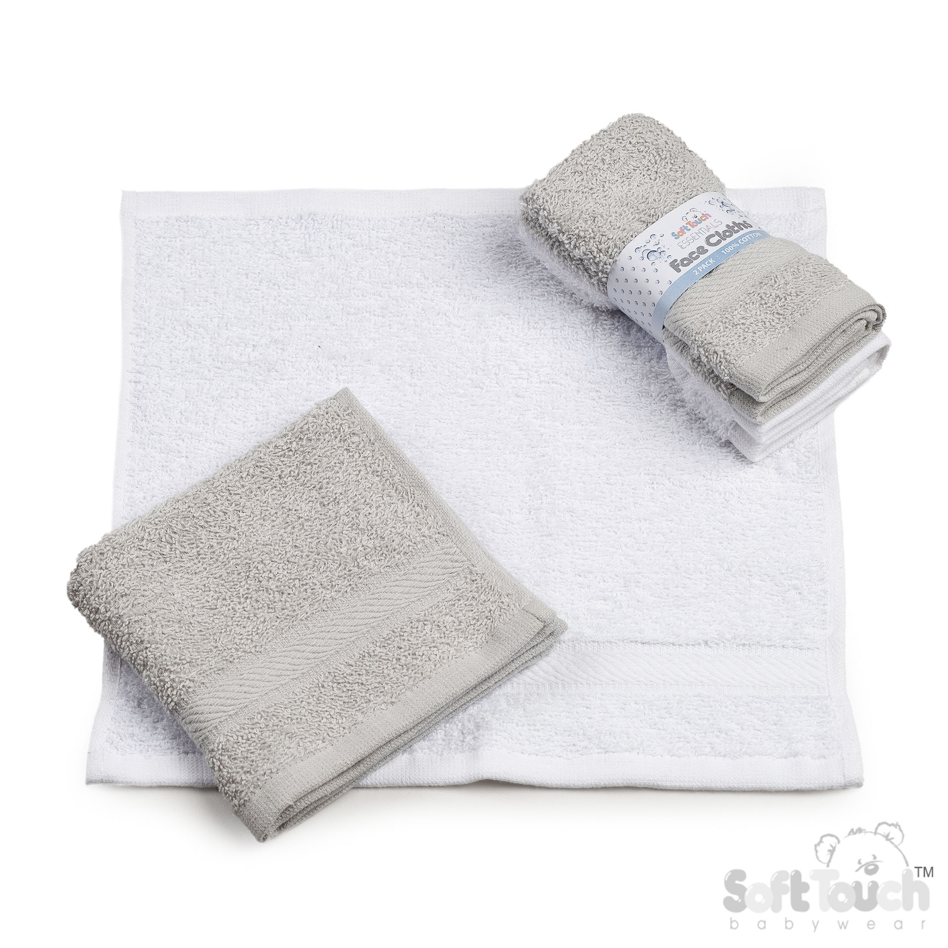 Grey/White Soft Dobby Border Baby Face Cloth No. BF02-G