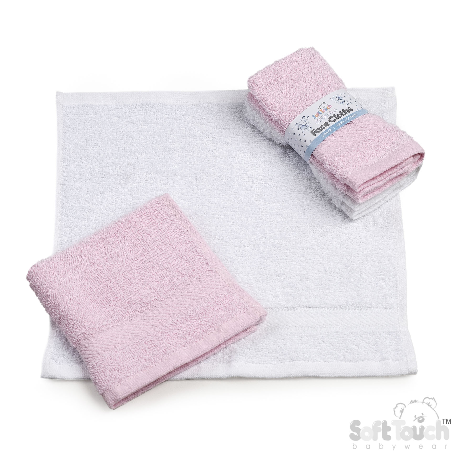 Pink/White Soft Dobby Border Baby Face Cloth No. BF02-P