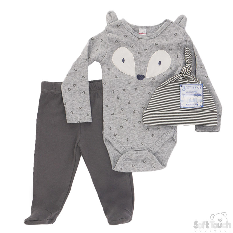 Boys 3 Piece Set - Long Sleeved Bodysuit , Pants & Hat : 