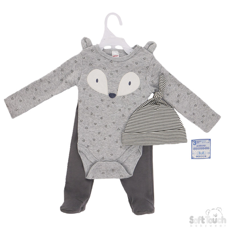 Boys 3 Piece Set - Long Sleeved Bodysuit , Pants & Hat : 