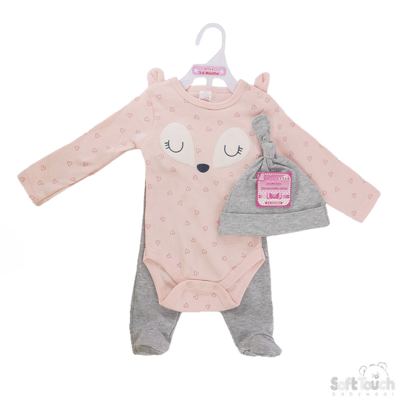 Girls 3 Piece Set - Long Sleeved Bodysuit , Pants & Hat :