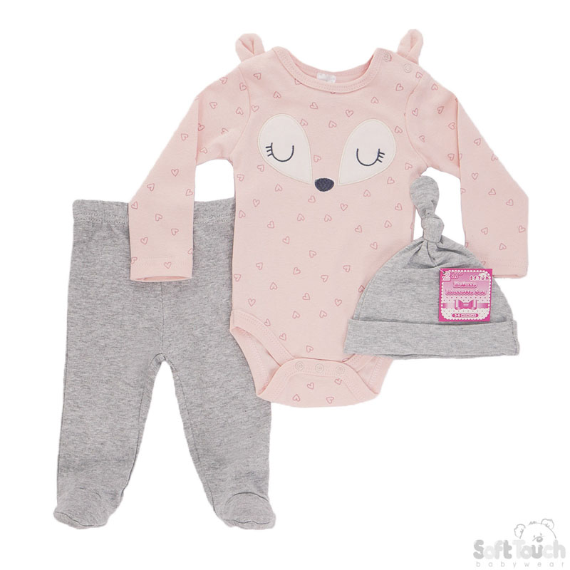 Girls 3 Piece Set - Long Sleeved Bodysuit , Pants & Hat :