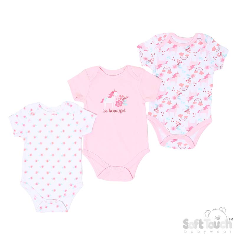 Girls 3 Pack Bodysuits : Unicorn No. BG200