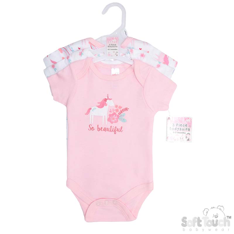 Girls 3 Pack Bodysuits : Unicorn No. BG200