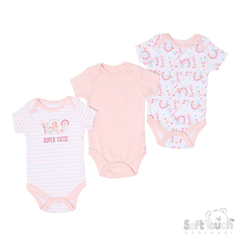 Girls 3 Pack Bodysuits: Rainbow/Elephant No. BG203