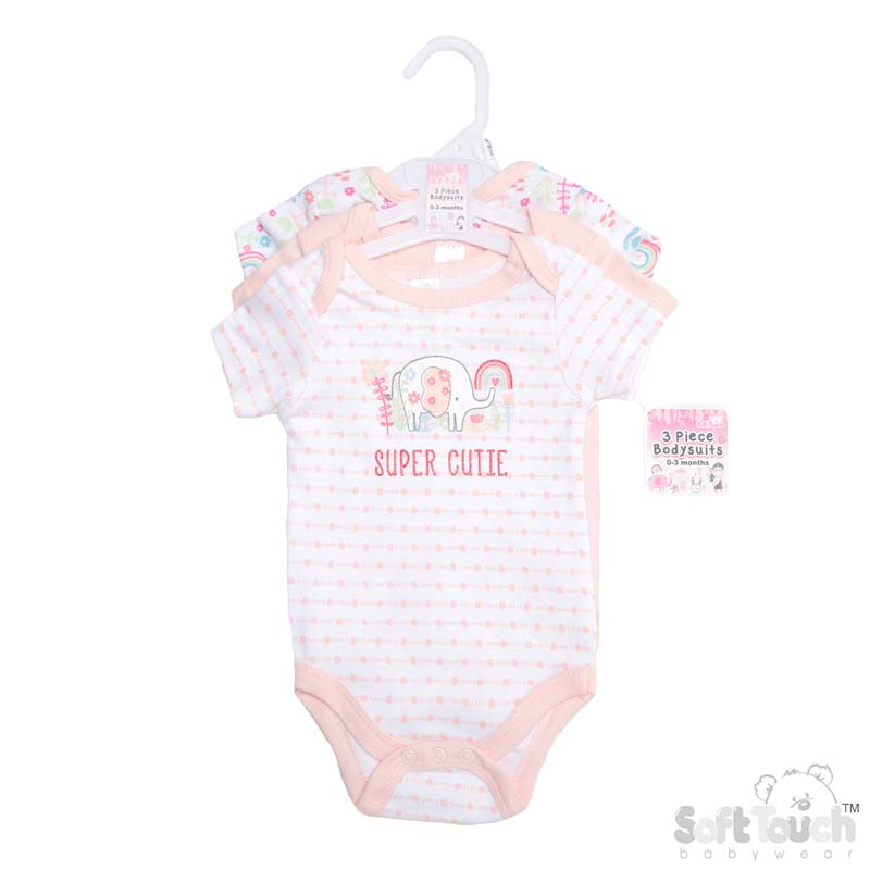 Girls 3 Pack Bodysuits: Rainbow/Elephant No. BG203