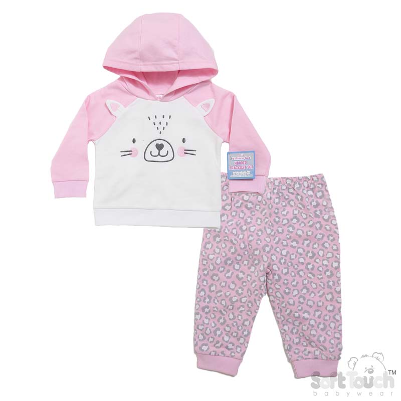 Pink 2 Piece Hooded Tracksuit Set: BG305