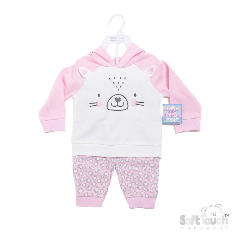 Pink 2 Piece Hooded Tracksuit Set: BG305