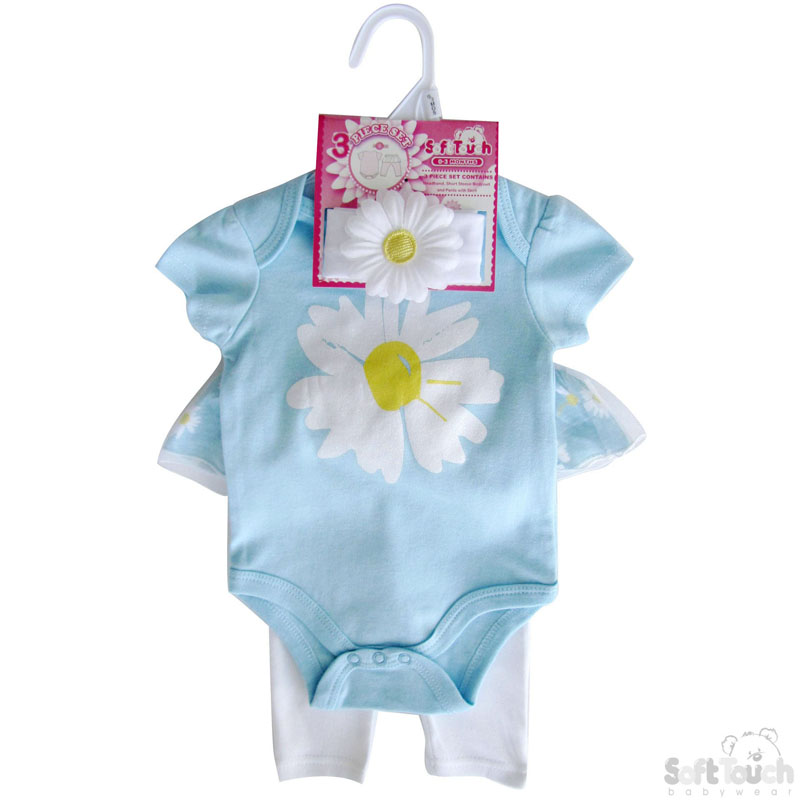 Girls Daisy 3 Piece Set - Headband, Bodysuit & Pants w/Tu