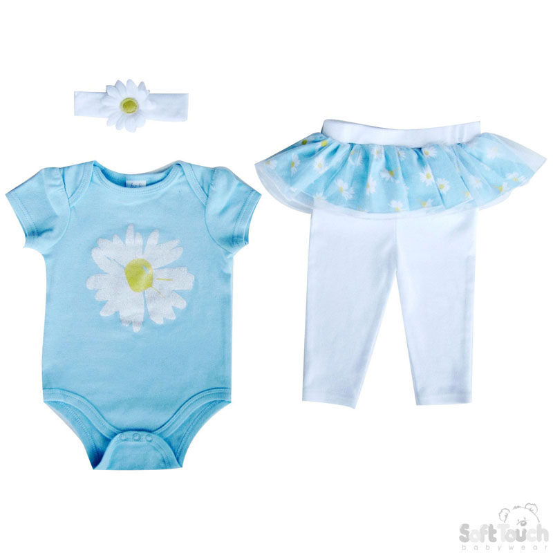 Girls Daisy 3 Piece Set - Headband, Bodysuit & Pants w/Tu