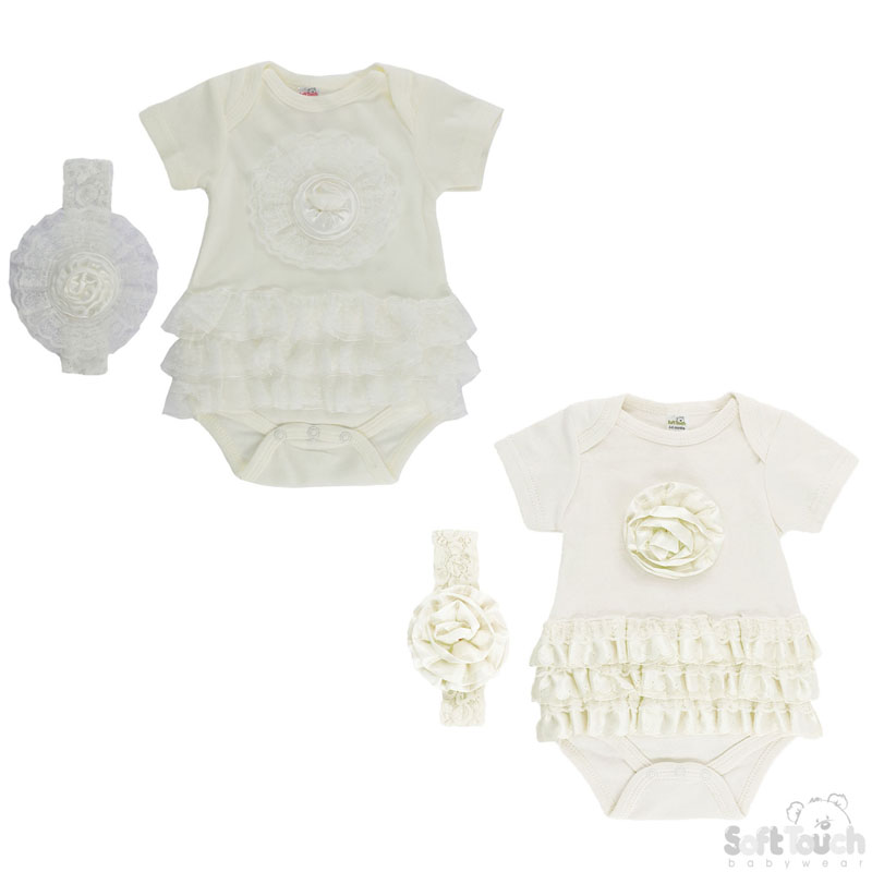 Girls Cream Bodysuit & Headband Set No. BG48-C