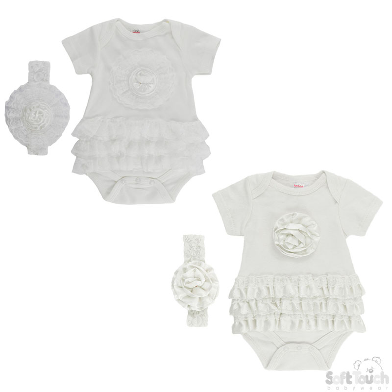 Girls White Bodysuit & Headband Set No. BG48-W