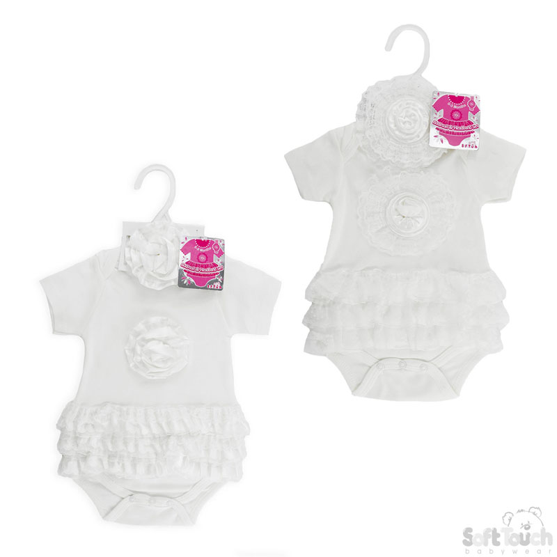 Girls White Bodysuit & Headband Set No. BG48-W