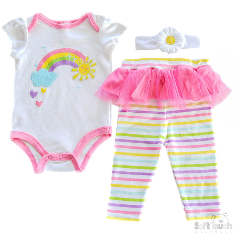 Girls Rainbow Headband, Bodysuit & Pants Set: BG78