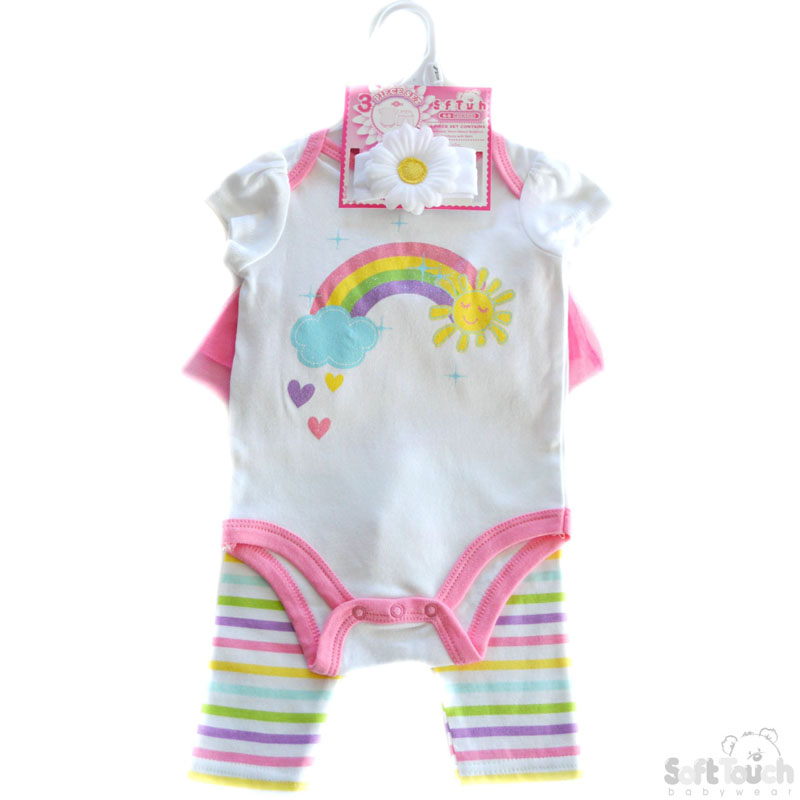 Girls Rainbow Headband, Bodysuit & Pants Set: BG78