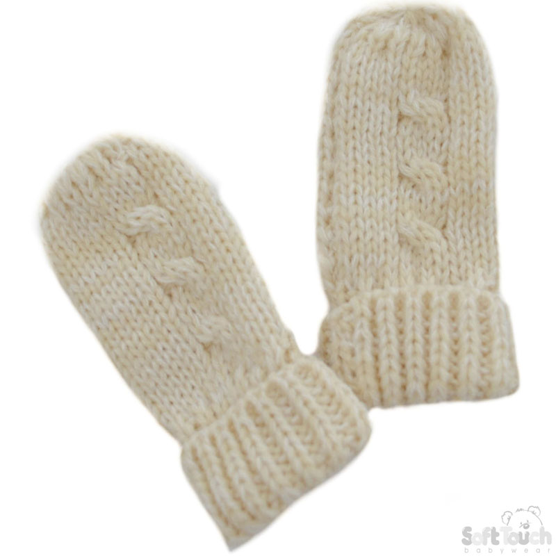 Beige Cable Knitted Mittens BM04-BE-SM