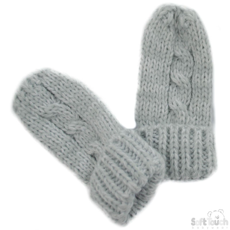 Grey Cable Knitted Mittens BM04-G-SM