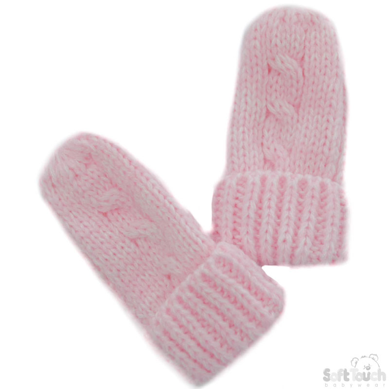 Pink Cable Knitted Mittens BM04-P-SM
