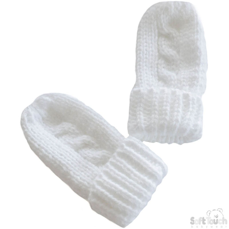 White Cable Knitted Mittens BM04-W-SM