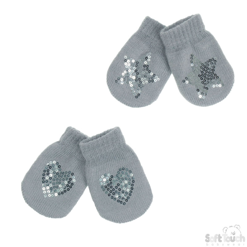 Grey Mittens W/Sequins No. BM06-G-SM