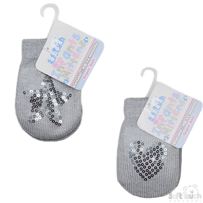 Grey Mittens W/Sequins No. BM06-G-SM