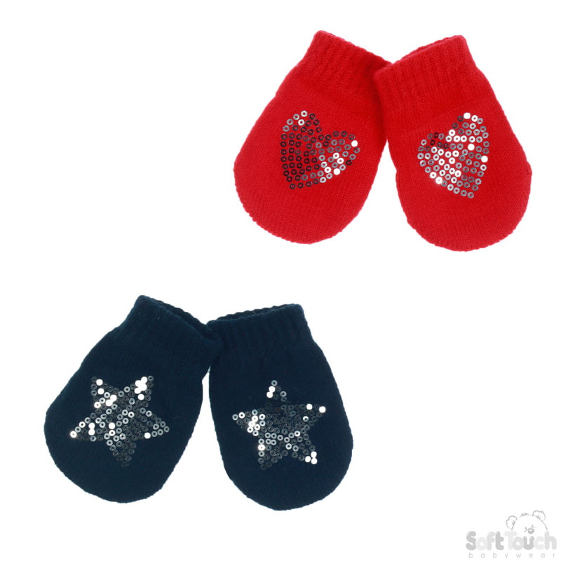 Red/Navy Mittens W/Sequins No. BM06-RN-SM