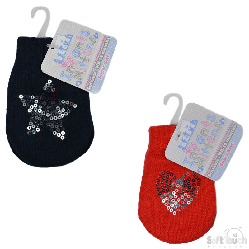 Red/Navy Mittens W/Sequins No. BM06-RN-SM