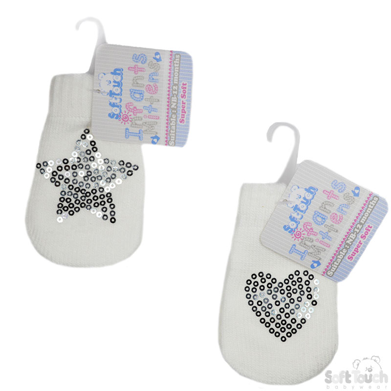 White Mittens W/Sequins No. BM06-W-SM