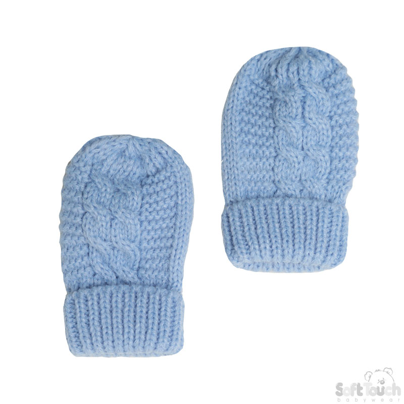 Blue Plain/Striped Mittens No. BM08-B-SM NB-12m