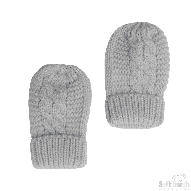 Grey Plain/Striped Mittens No. BM08-G-SM NB-12m