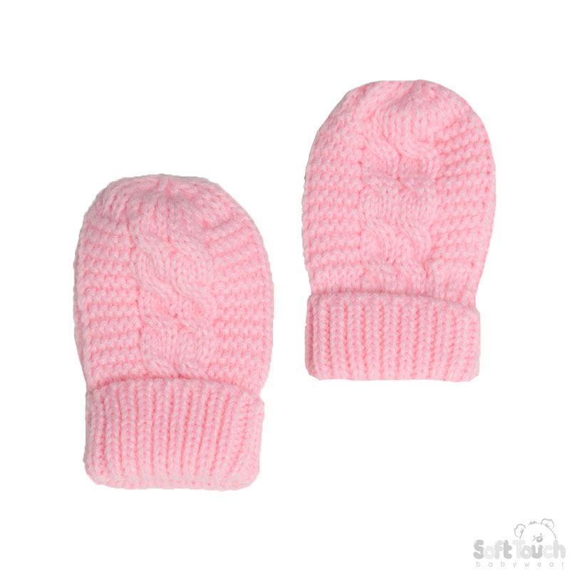 Pink Plain/Striped Mittens No. BM08-P-SM NB-12m