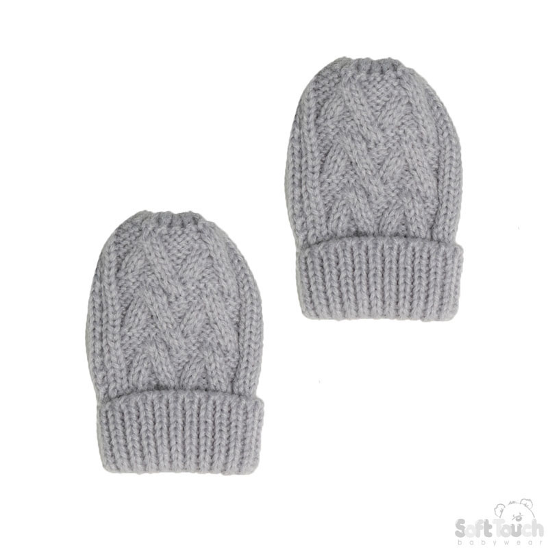 Grey Cheveron Mittens No. BM10-G-SM NB-12m